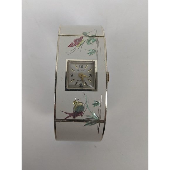 Rivo Bird Butterfly Floral Enamel Gold Tone Womens Wrist Watch